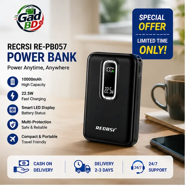 Recrsi RE-PB057 Wireless Fast Charging Power Bank – Portable High-Capacity Power Bank with LED Display