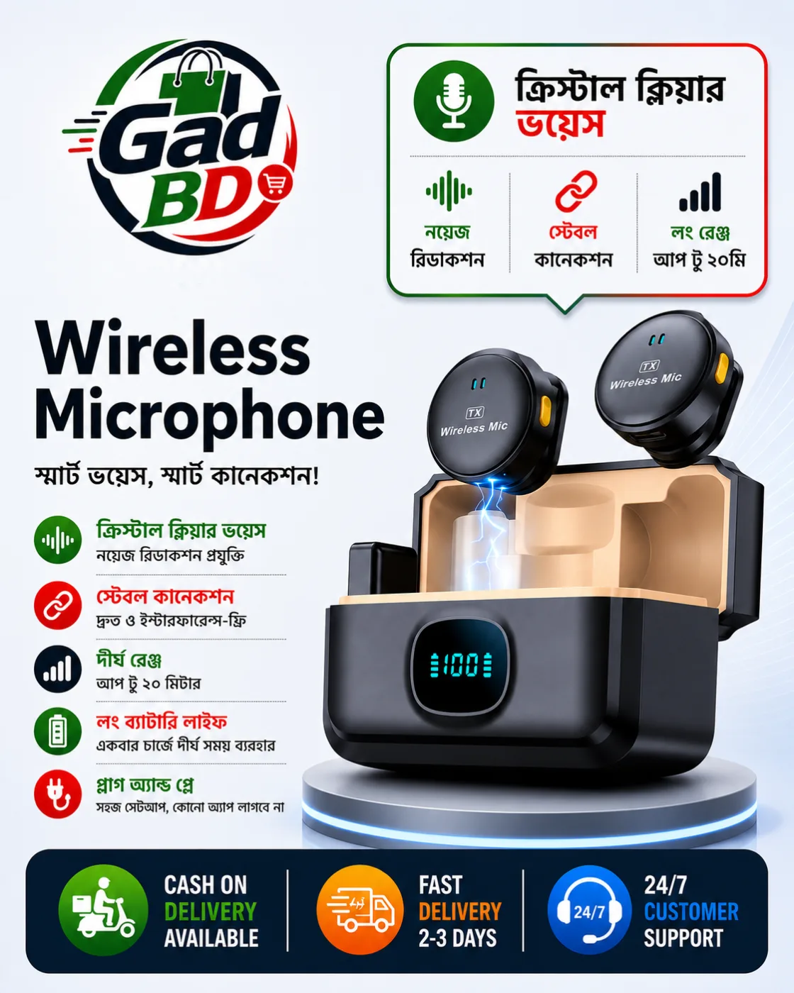 Q8 Professional Wireless Clip Microphone for iPhone 14 & Earlier Lightning Devices with Noise Reduction
