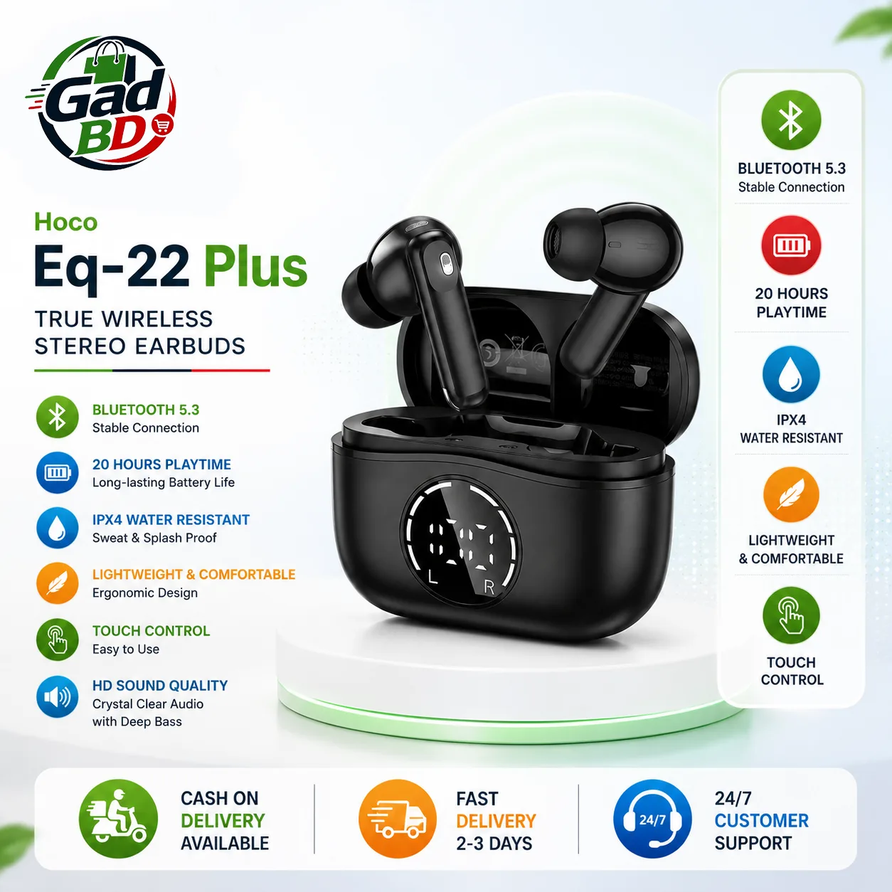 Hoco EQ22 PLUS True Wireless Bluetooth Earbuds with ENC Noise Reduction