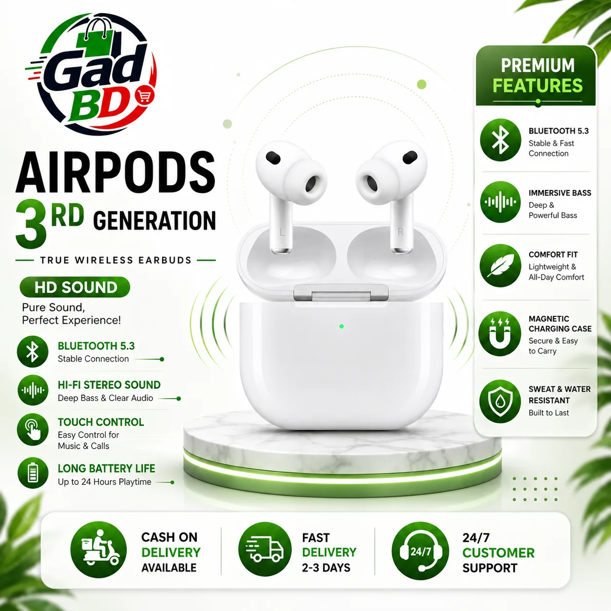 AirPods Pro 3rd Gen Premium TWS Earbuds – ANC, HD Sound & Smart Touch Control