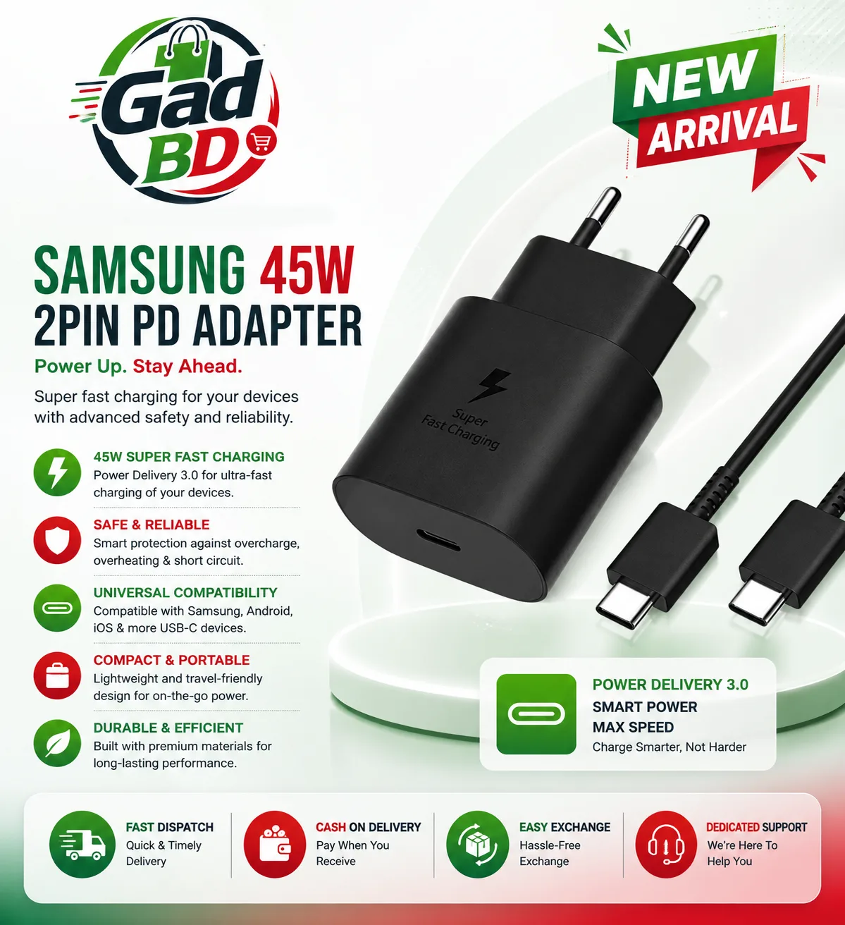 Samsung 45W Super Fast Charging Travel Adapter (2-Pin) USB-C Power Adapter