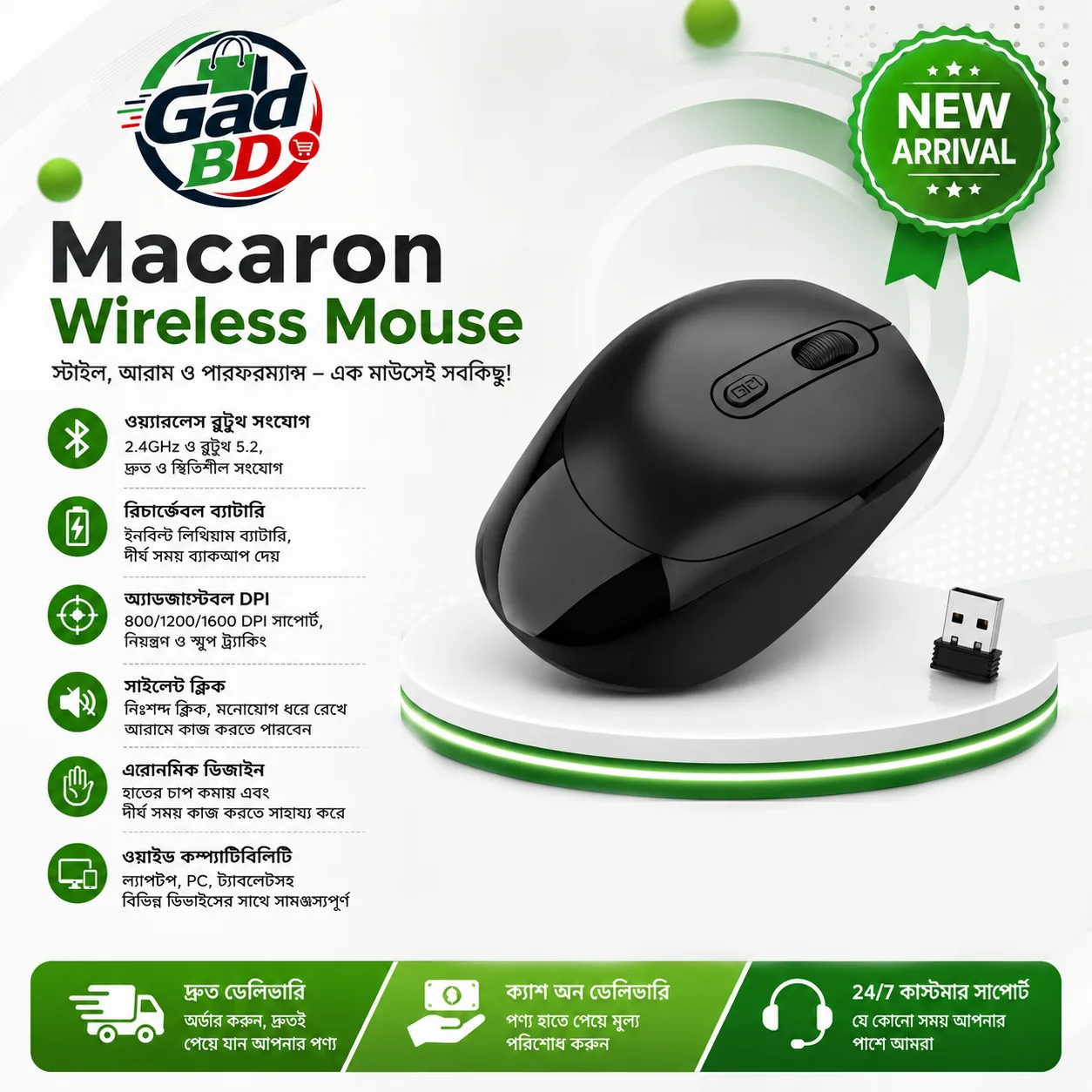Macaron Wireless Rechargeable Mouse with Smooth Control, Comfortable Grip