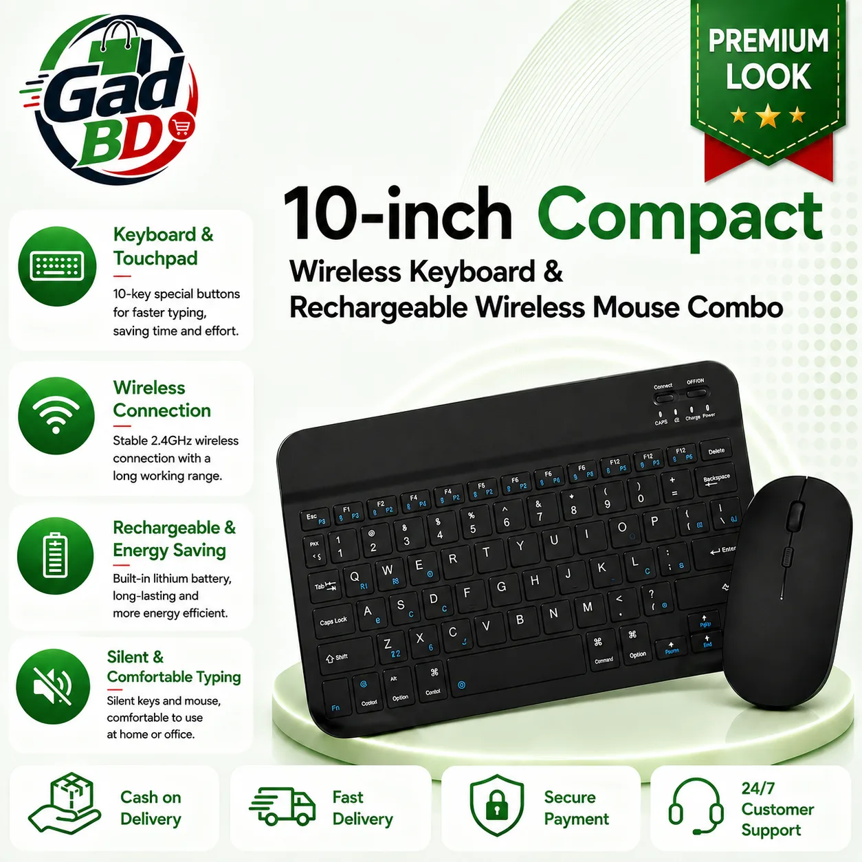 10-Inch Black Keyboard & Mouse Combo – Compact Computer Set