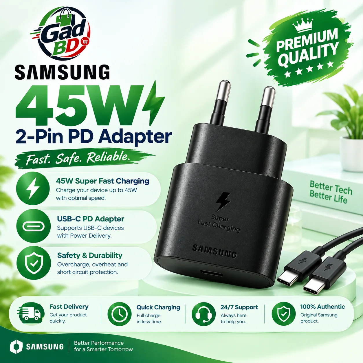 Samsung 45W Super Fast Charger 2-Pin – Powerful USB-C Fast Charging Adapter