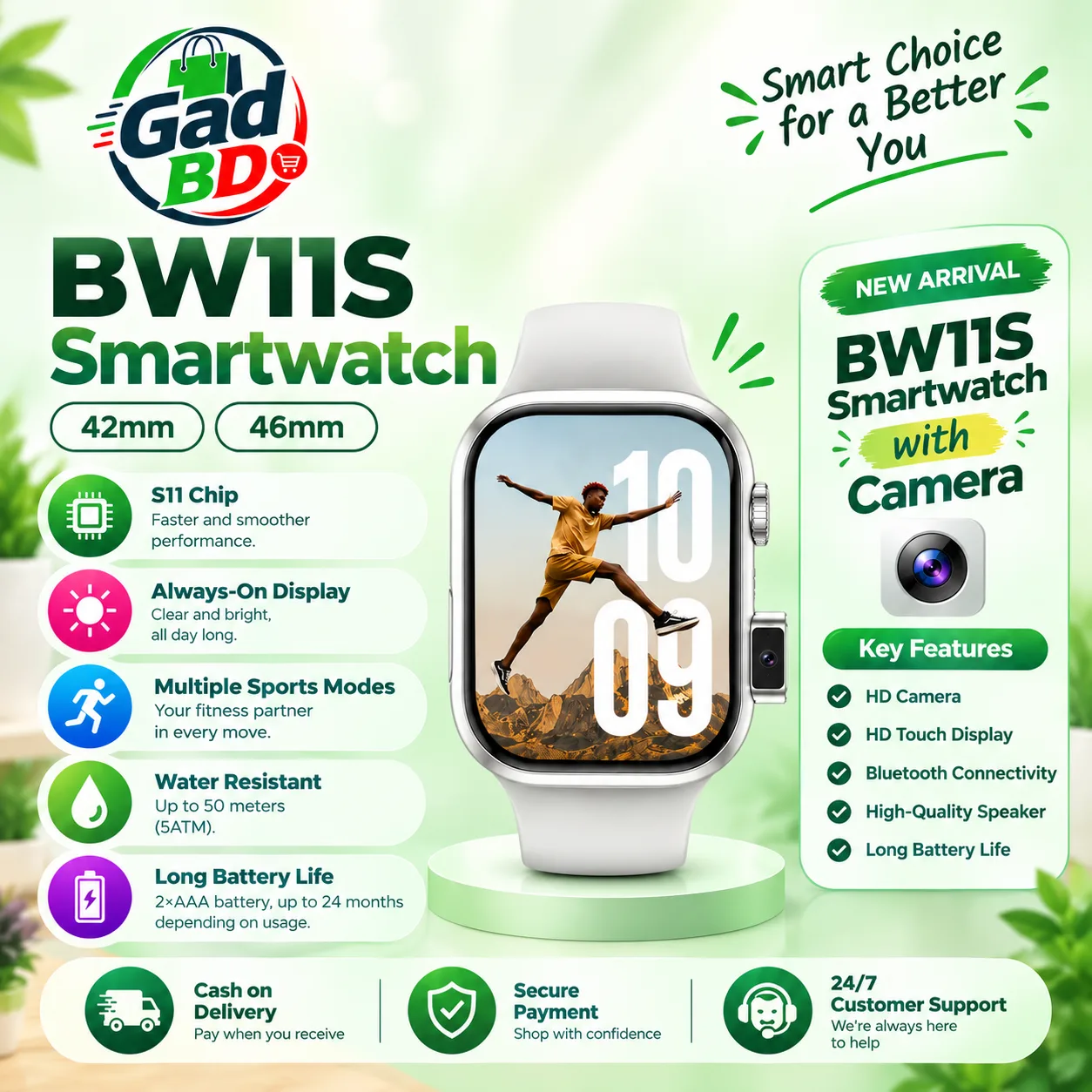 BW11 4G Smart Watch with SIM Calling, Pop-Up Camera & 2.01" HD Touch Display